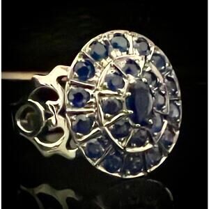 New Artisan made Sterling Silver Natural Sapphire Tiered Cocktail Ring